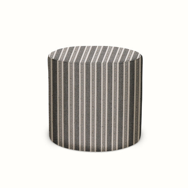 Indoor/Outdoor Pouf in Peter Dunham Textiles Amida Charcoal on Natural