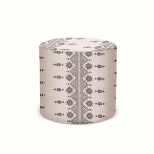 Indoor/Outdoor Pouf in Peter Dunham Textiles Carmania Charcoal on Natural