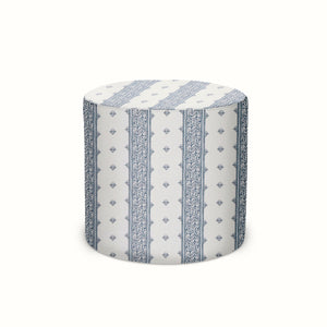Indoor/Outdoor Pouf in Peter Dunham Textiles Fez Blue on White