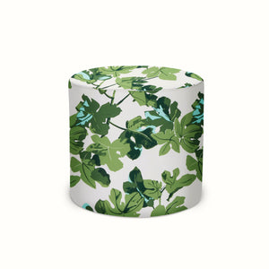 Indoor/Outdoor Pouf in Peter Dunham Textiles Fig Leaf Original on White