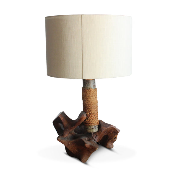 Olive Wood and Rope Studio Made Table Lamp, France, 1960s