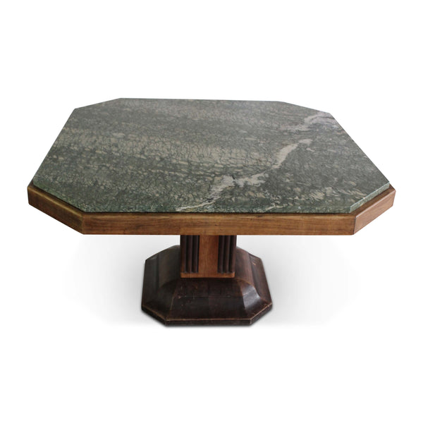 Vintage Marble Top and Walnut Pedestal Table