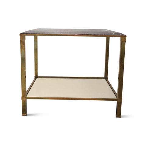 Brass and Marble Side Table with Mirror Shelf by Maison Jansen