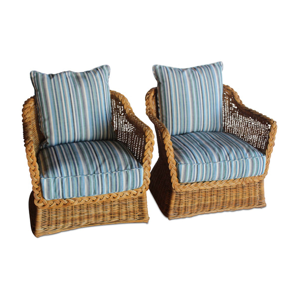Pair of 1970s Wicker Chairs in Peter Dunham Textiles "Espadrille"