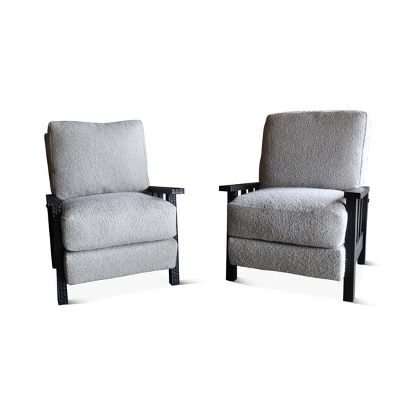 Pair of Gauged Wood Armchairs in Boucle