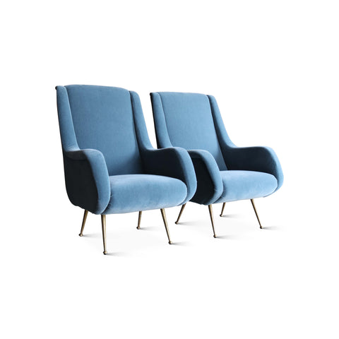 Pair of Armchairs in Blue Mohair