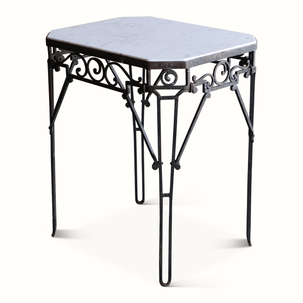 Art Deco Iron Side Table with Marble Top
