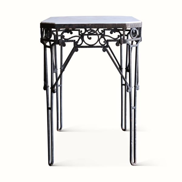 Art Deco Iron Side Table with Marble Top