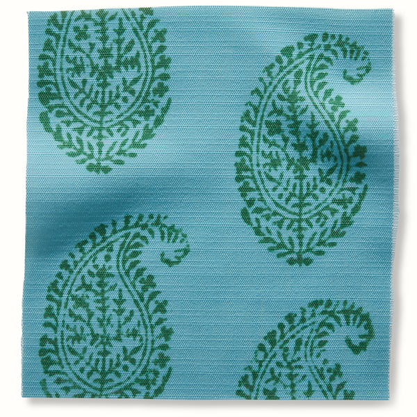 Indoor/Outdoor Pouf in Peter Dunham Textiles Kashmir Paisley Blue/Green