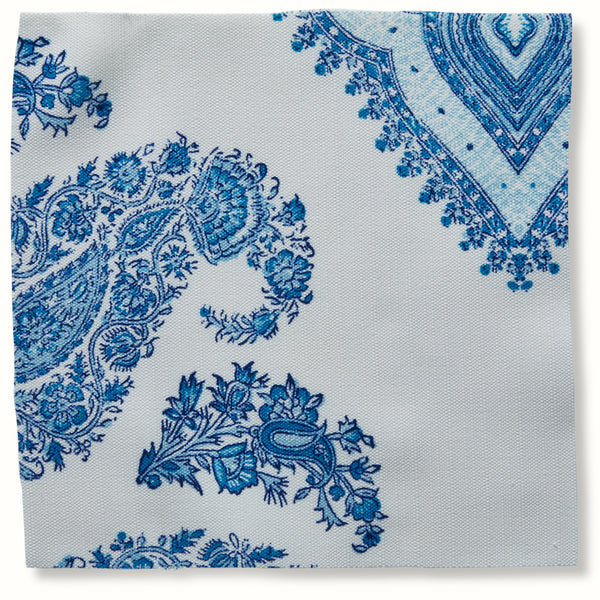 Indoor/Outdoor Pouf in Peter Dunham Textiles Samarkand Indigo on White