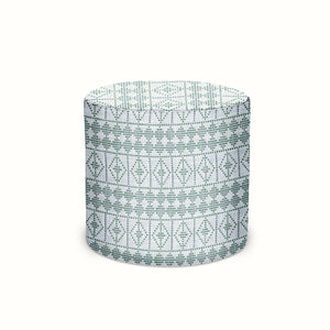 Indoor/Outdoor Pouf in Peter Dunham Textiles Souk Green/Gray on White