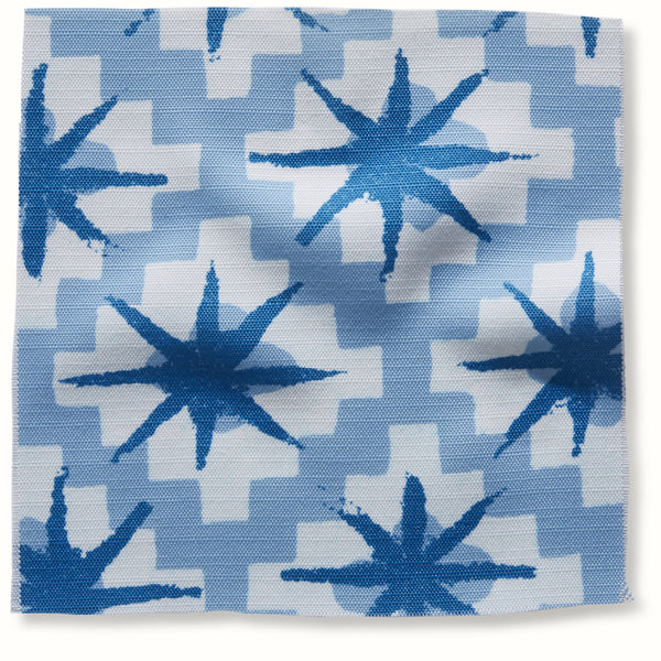 Indoor/Outdoor Pouf in Peter Dunham Textiles Starburst Indigo/Sky
