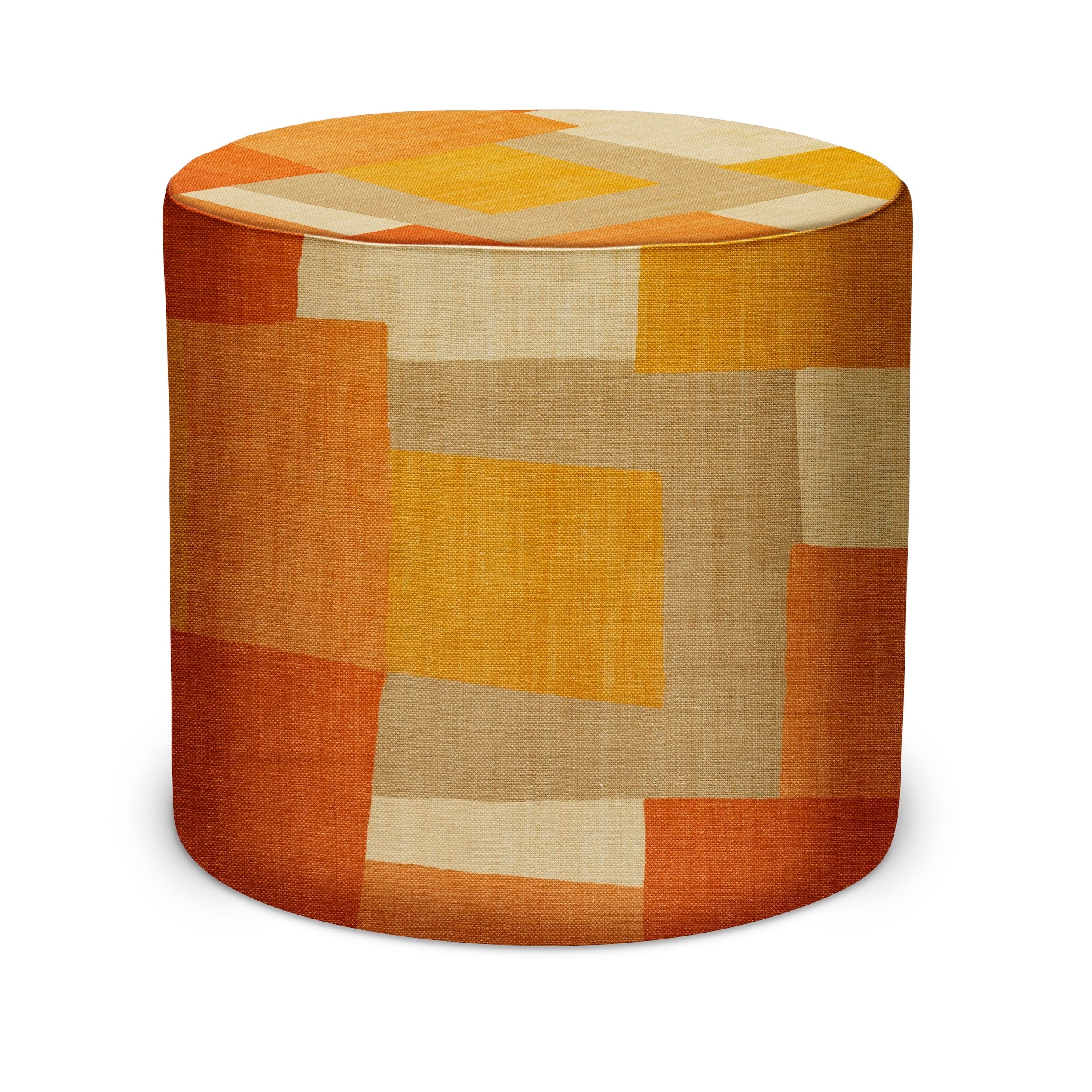 Indoor Pouf in Peter Dunham Textiles Collage in Orange/Yellow