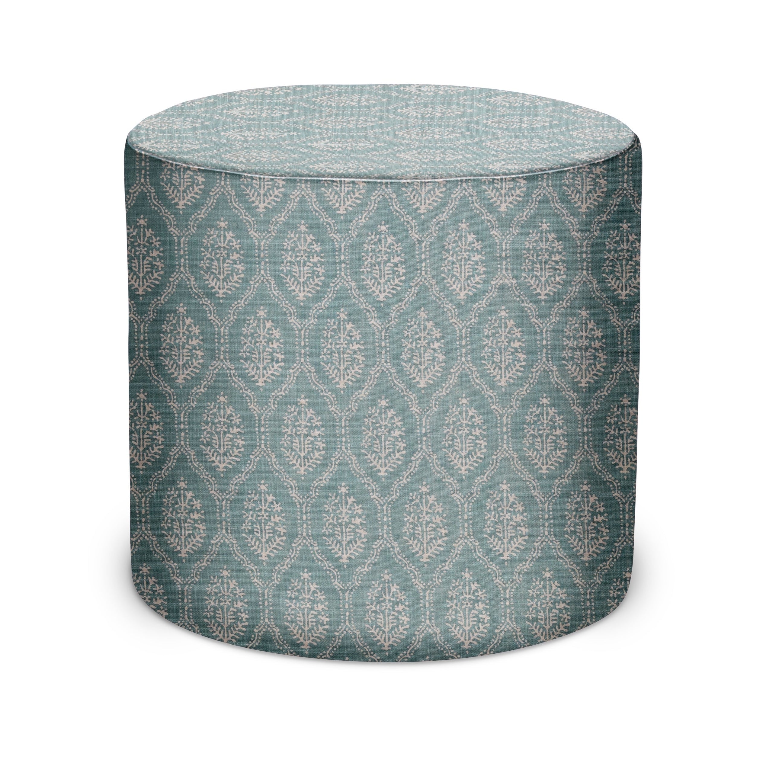 Indoor Pouf in Peter Dunham Textiles Jaali in Light Blue
