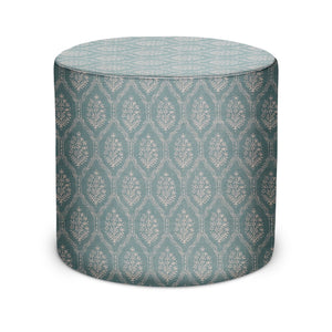 Indoor Pouf in Peter Dunham Textiles Jaali in Light Blue