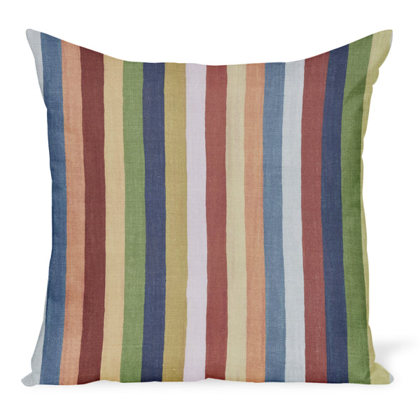 Multi-color vertical stripe throw pillow with piped edges, square front