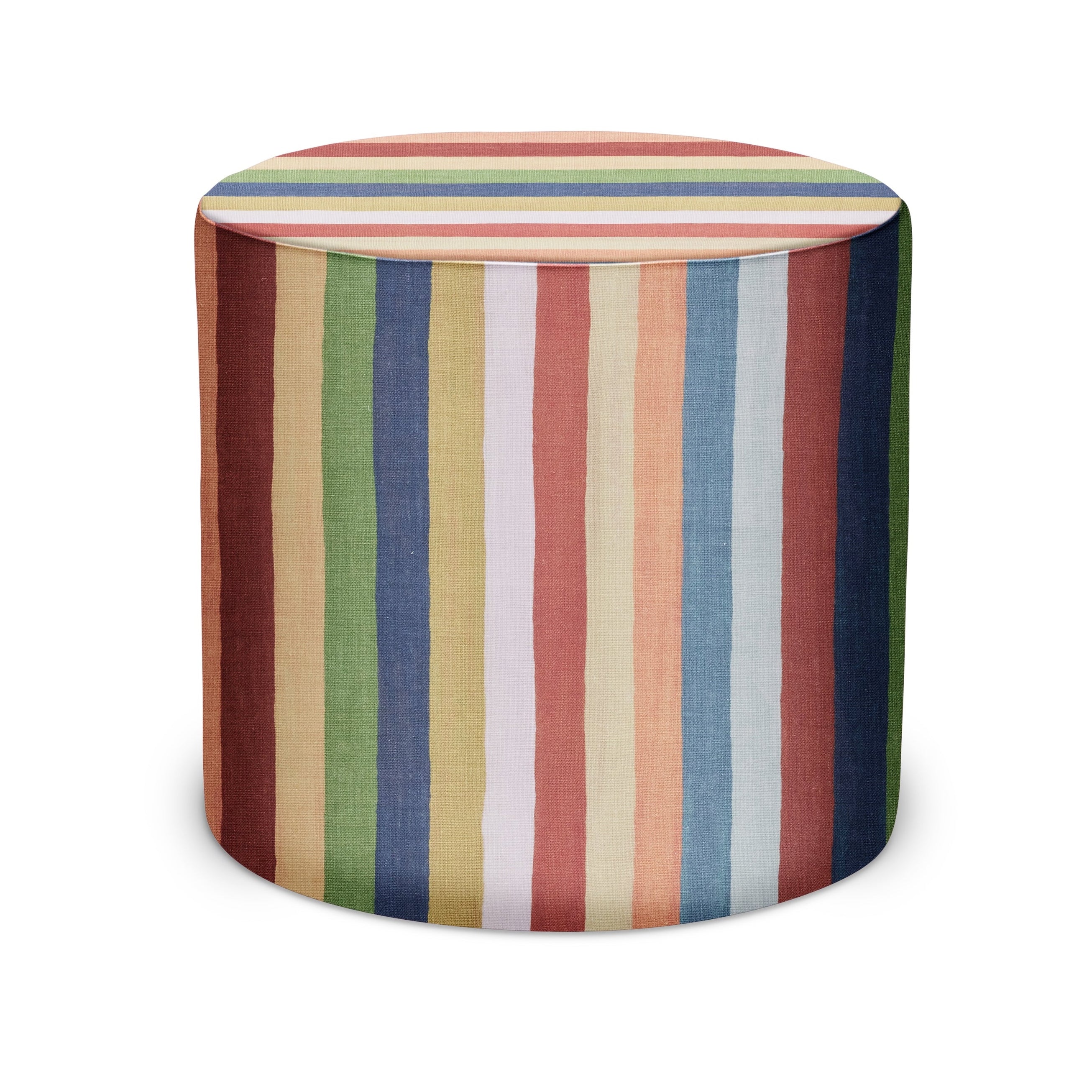 Indoor Pouf in Peter Dunham Textiles Jacob's Stripe in Multi