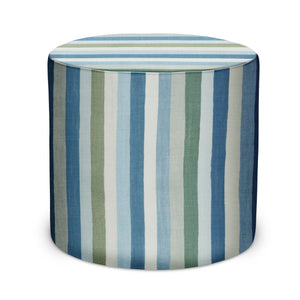 Indoor Pouf in Peter Dunham Textiles Jacob's Stripe in Blue/Green