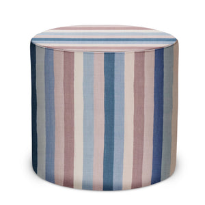 Indoor Pouf in Peter Dunham Textiles Jacob's Stripe in Blue/Pink