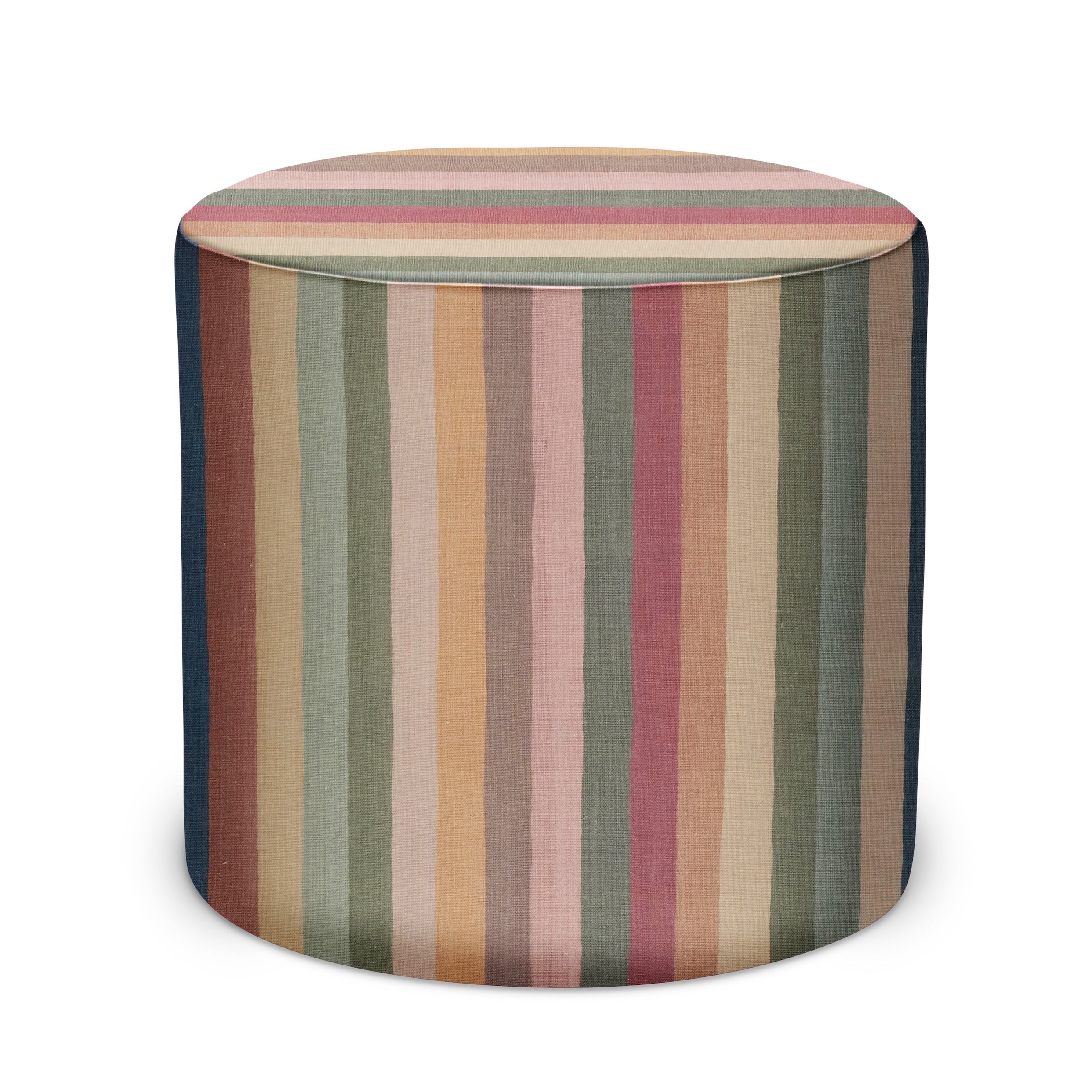 Indoor Pouf in Peter Dunham Textiles Jacob's Stripe in Raspberry/Sage