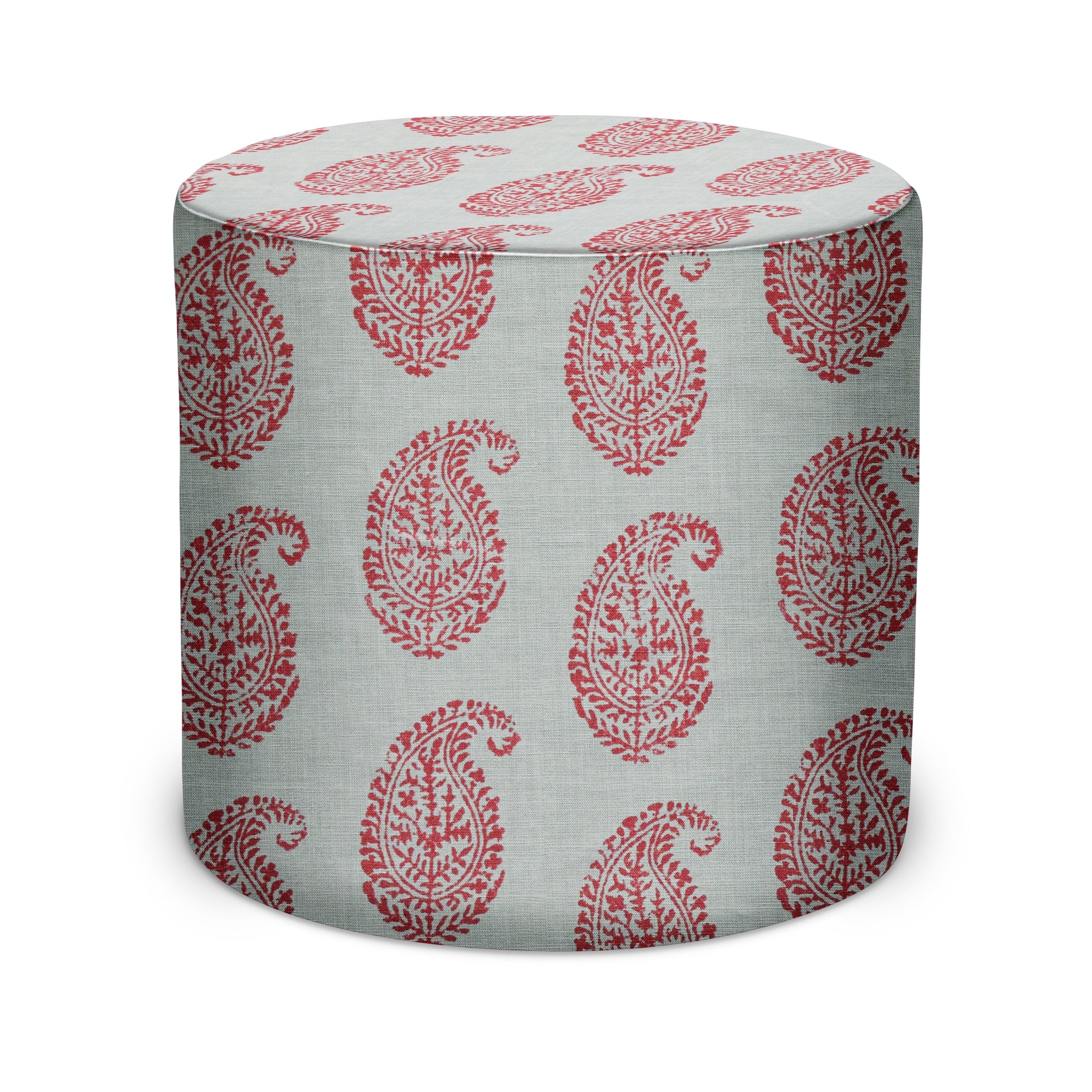 Indoor Pouf in Peter Dunham Textiles Kashmir Paisley in Red/Blue