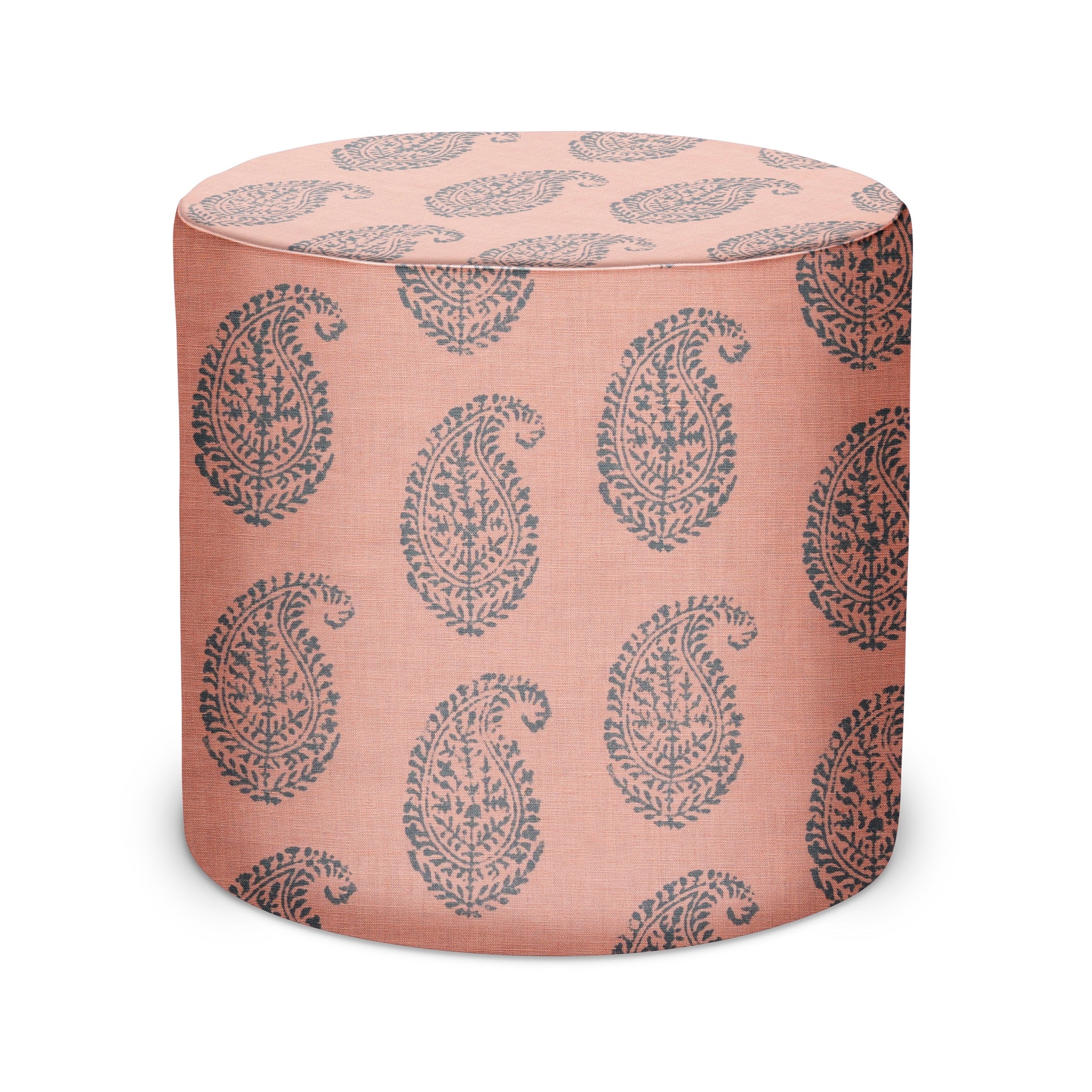 Indoor Pouf in Peter Dunham Textiles Kashmir Paisley in Blue/Pink