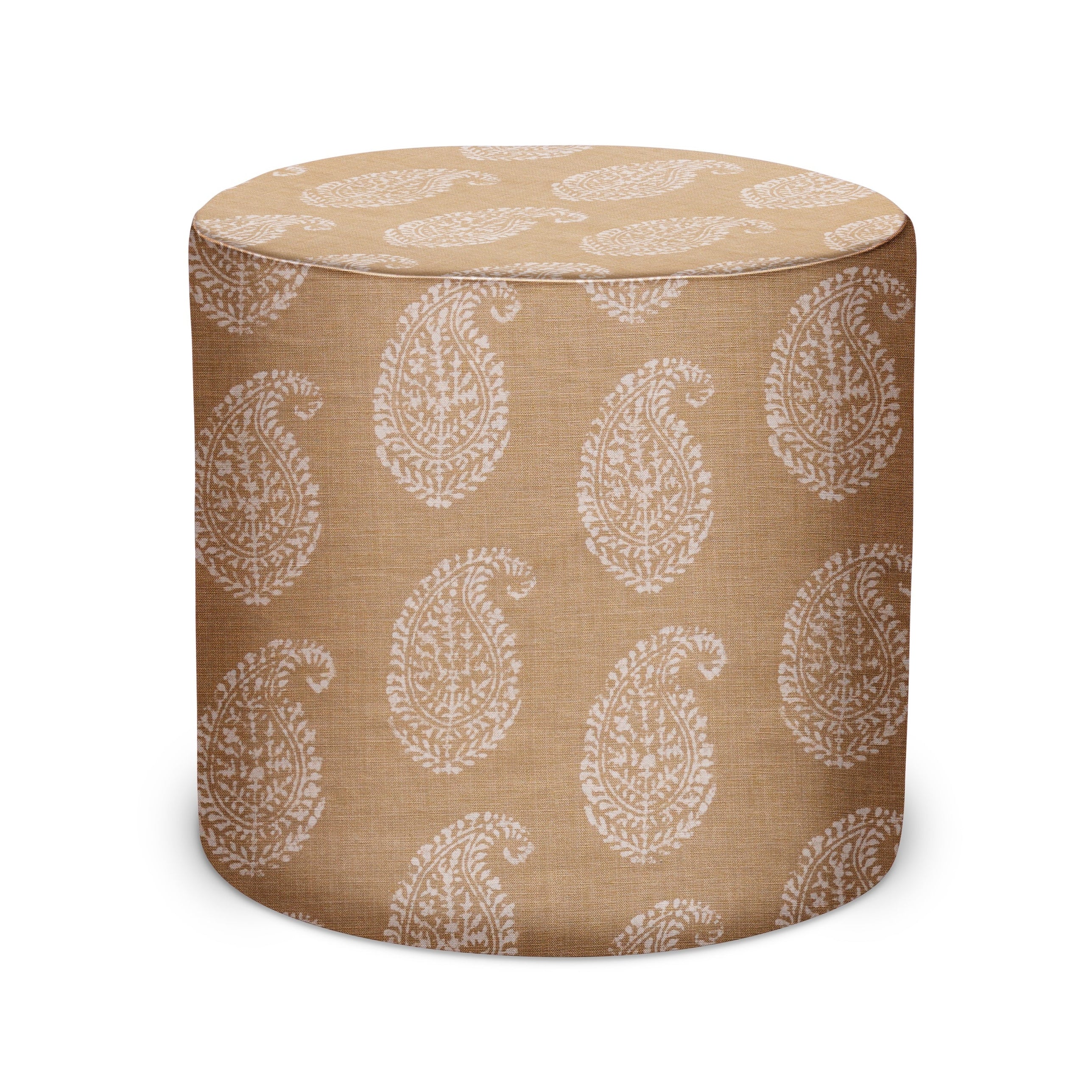 Indoor Pouf in Peter Dunham Textiles Kashmir Paisley in White/Stone