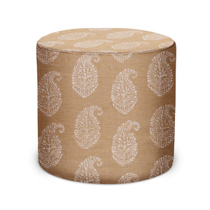 Indoor Pouf in Peter Dunham Textiles Kashmir Paisley in White/Stone