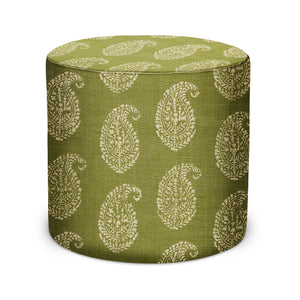 Indoor Pouf in Peter Dunham Textiles Kashmir Paisley in Tea/Green