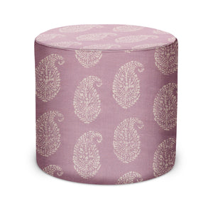 Indoor Pouf in Peter Dunham Textiles Kashmir Paisley in White/Lilac