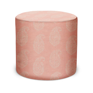 Indoor Pouf in Peter Dunham Textiles Kashmir Paisley in White/Pink