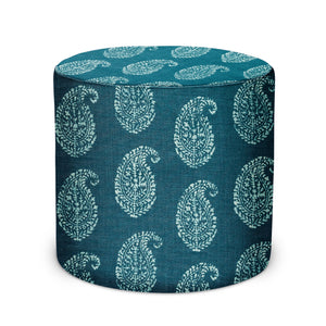 Indoor Pouf in Peter Dunham Textiles Kashmir Paisley in Tea/Indigo