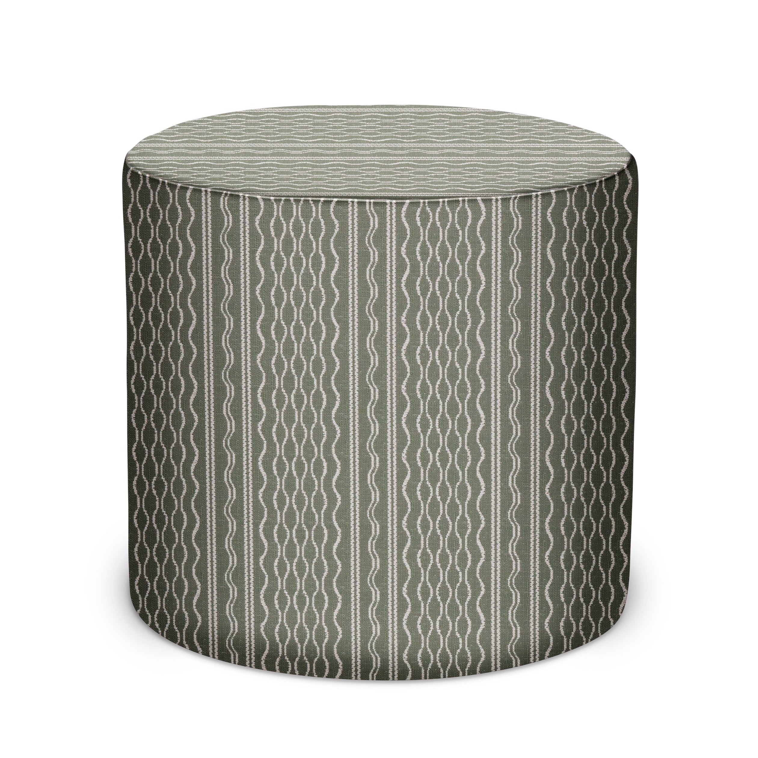 Indoor/Outdoor Pouf in Peter Dunham Textiles Hmong Stripe in Sage