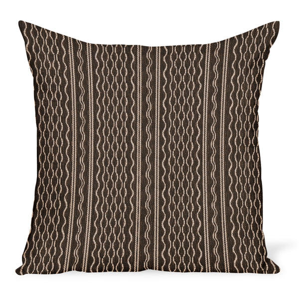 Outdoor Hmong stripe decorative pillow cover in dark brown with vertical beige wavy pattern