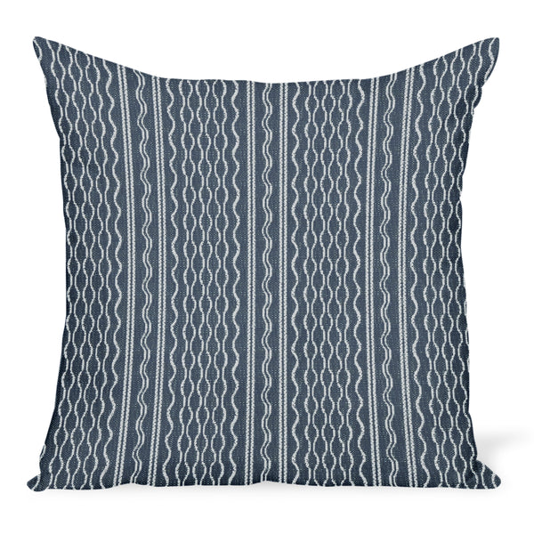 Outdoor Hmong stripe throw pillow cover, dark blue with light vertical wave stripes