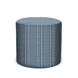Indoor/Outdoor Pouf in Peter Dunham Textiles Hmong Stripe in Sky