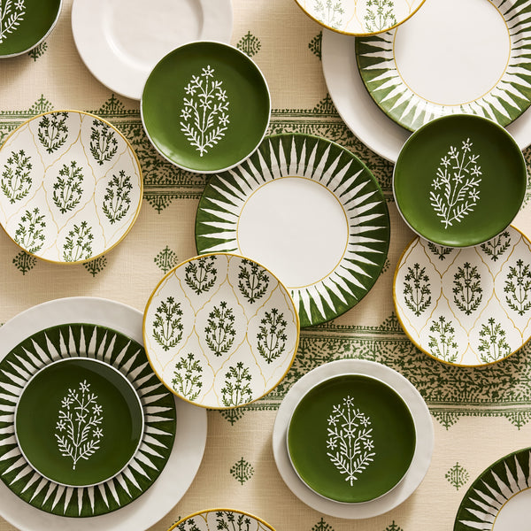 Peter Dunham + Hudson Grace Olive Green Fez Stripe Natural Printed Tablecloth