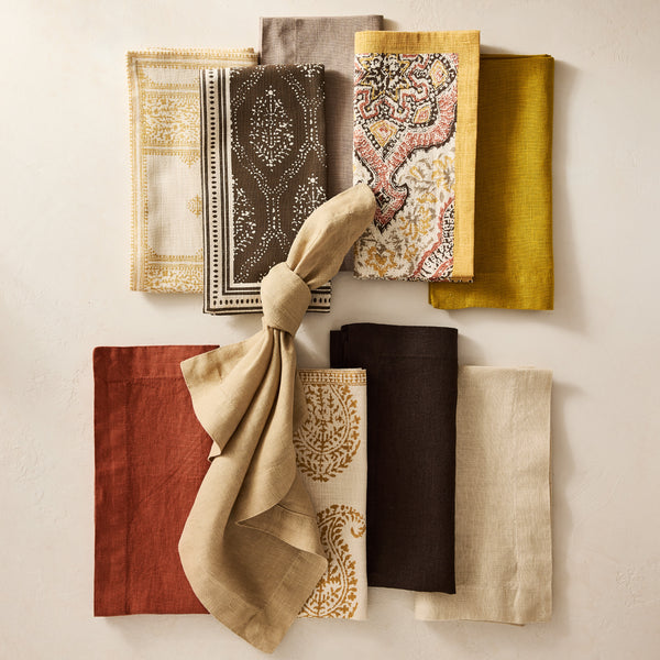Peter Dunham + Hudson Grace Gold and Orange Deeg Printed Napkin