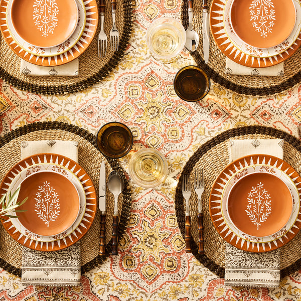 Peter Dunham + Hudson Grace Gold and Orange Deeg Printed Tablecloth