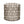 Patterned fabric indoor pouf with geometric border, round drum shape in natural and dark brown