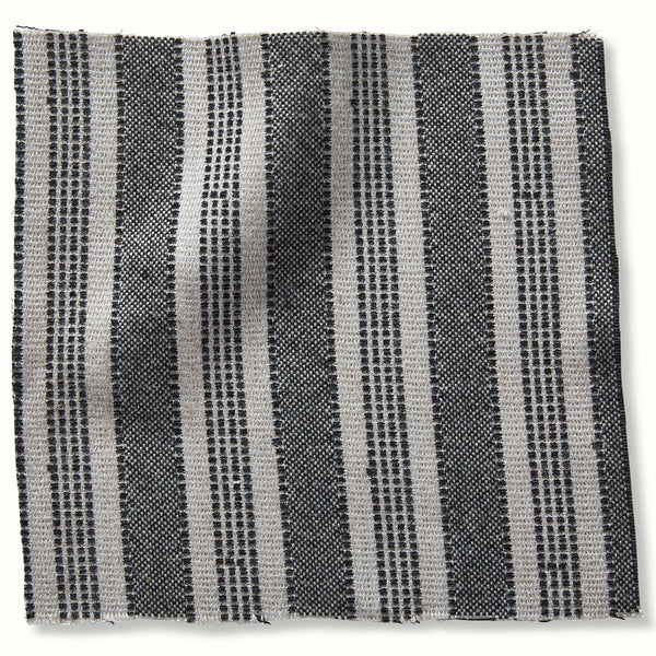 Peter Dunham outdoor Amida striped pillow cover, charcoal on natural base.