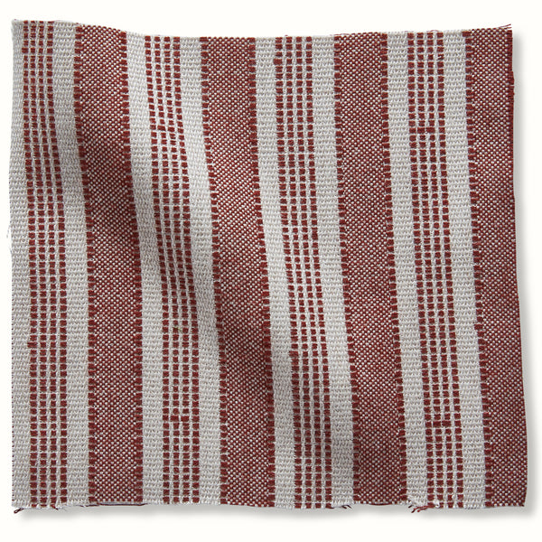 Peter Dunham Amida outdoor pillow cover fabric, red and natural striped weave