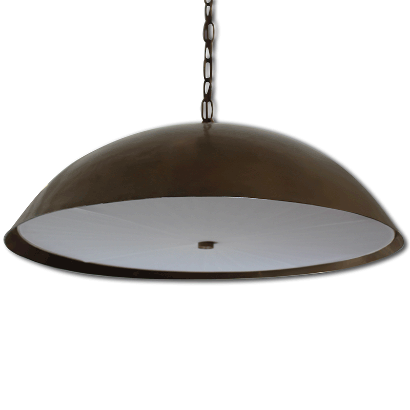 Vintage Brass and Silk Hanging Dome Pendant Lights