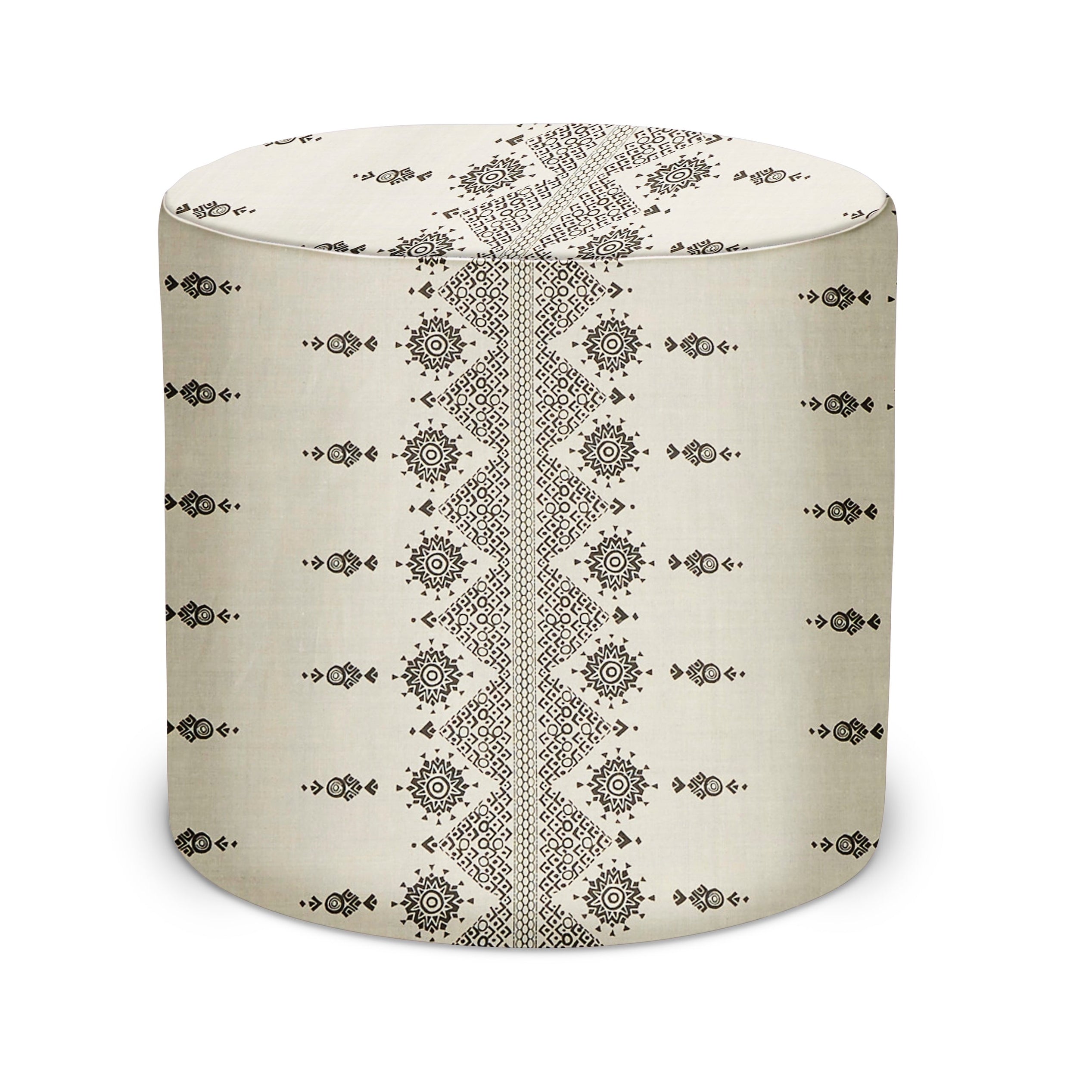 Indoor Pouf in Peter Dunham Textiles Carmania in Black on Natural