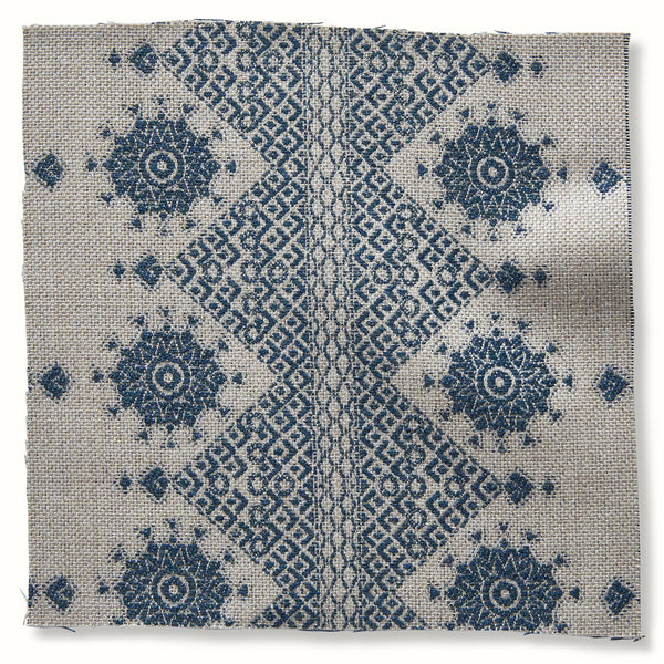 Indoor/Outdoor Pouf in Peter Dunham Textiles Carmania Indigo on Natural