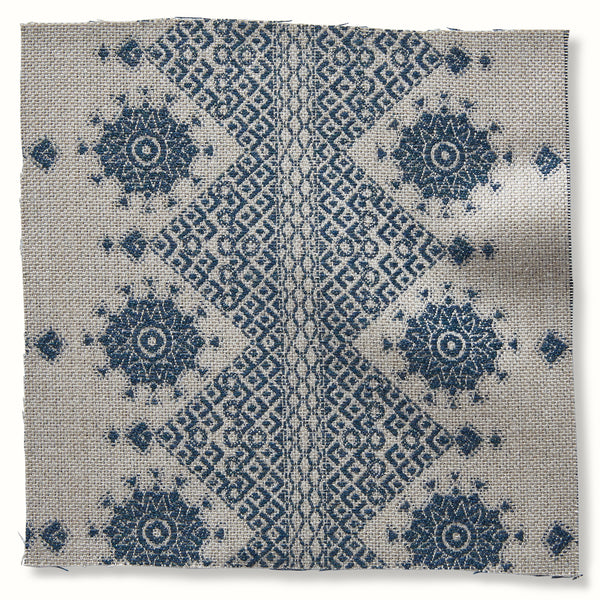 Peter Dunham Textiles Outdoor Carmania in Indigo on Natural Pillow
