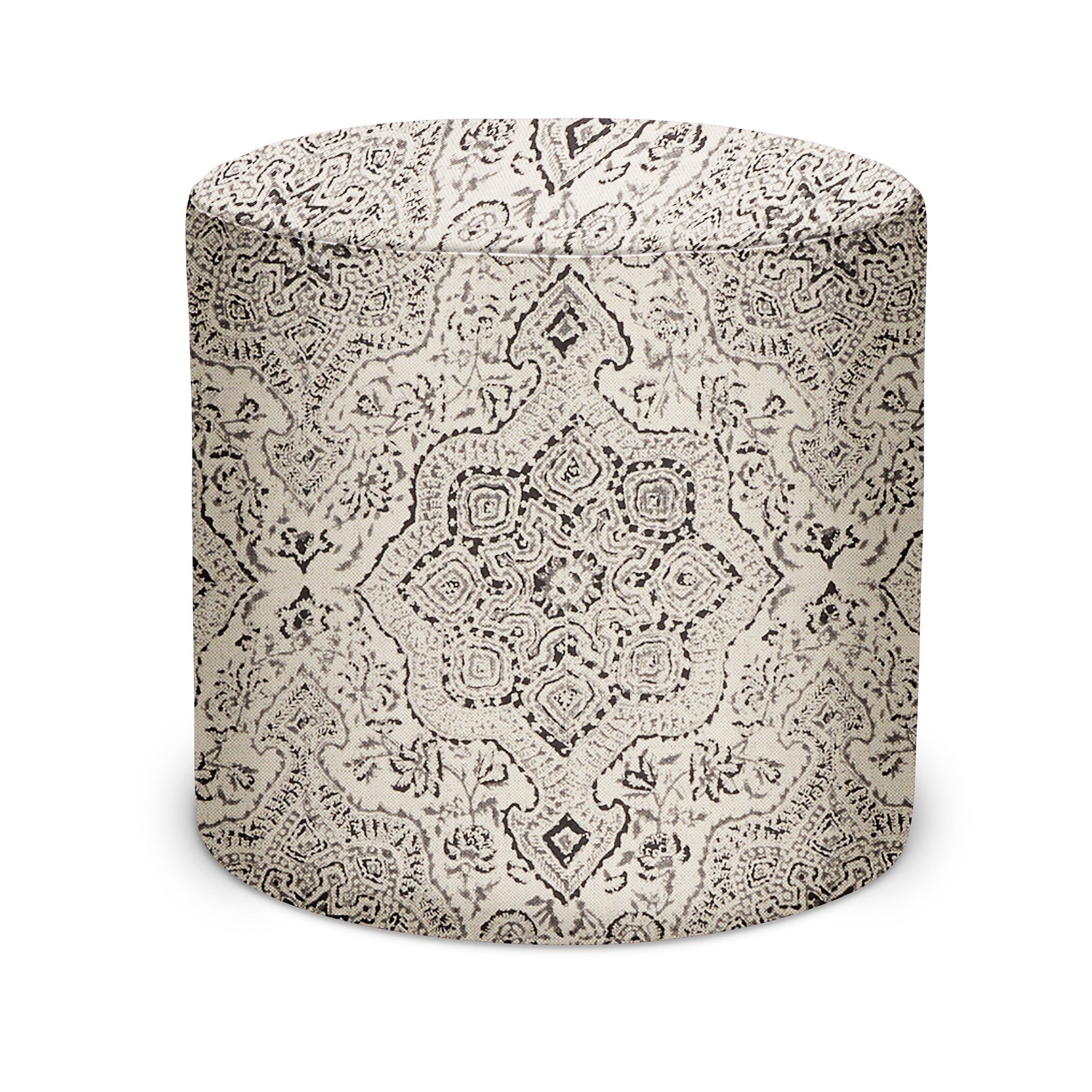 Indoor Pouf in Peter Dunham Textiles Deeg in Charcoal on Tan