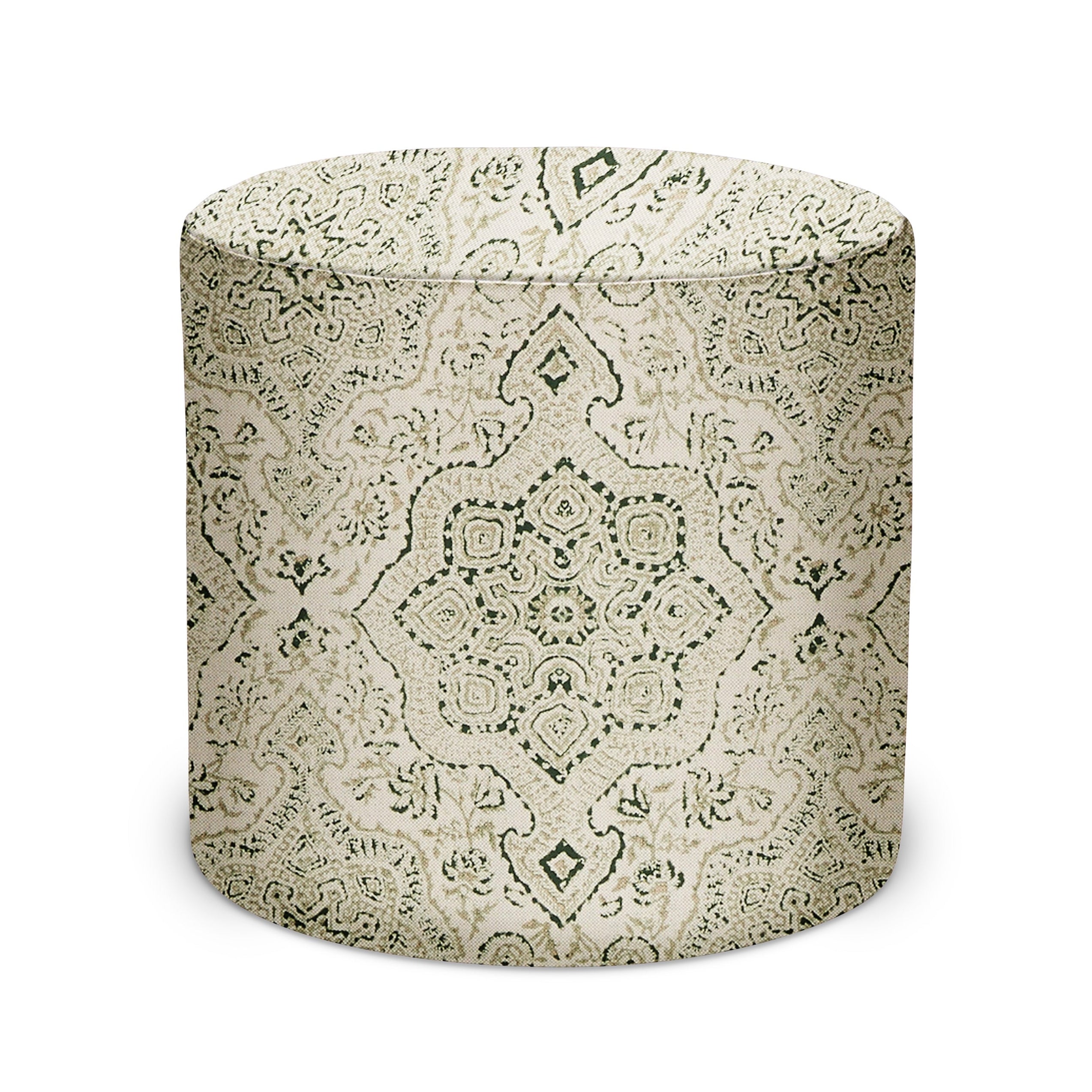 Indoor Pouf in Peter Dunham Textiles Deeg in Green on Tan