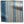 Woven dhurrie rug with vertical blue and light gray stripe pattern, textured weave