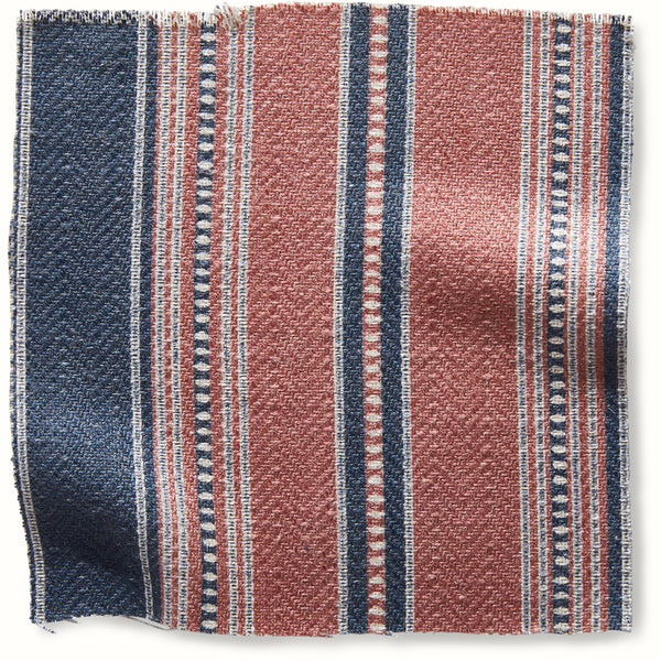 Dhurrie textile rug with vertical stripes in blue, pink, and off-white